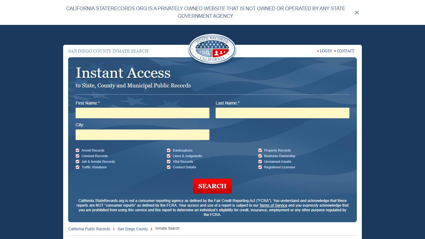 San Diego County, California Inmate Search | StateRecords.org